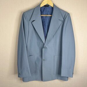 1970s Sky Blue Pinstripe Blazer w/ Gold Golf-Print Lining Men’s 40